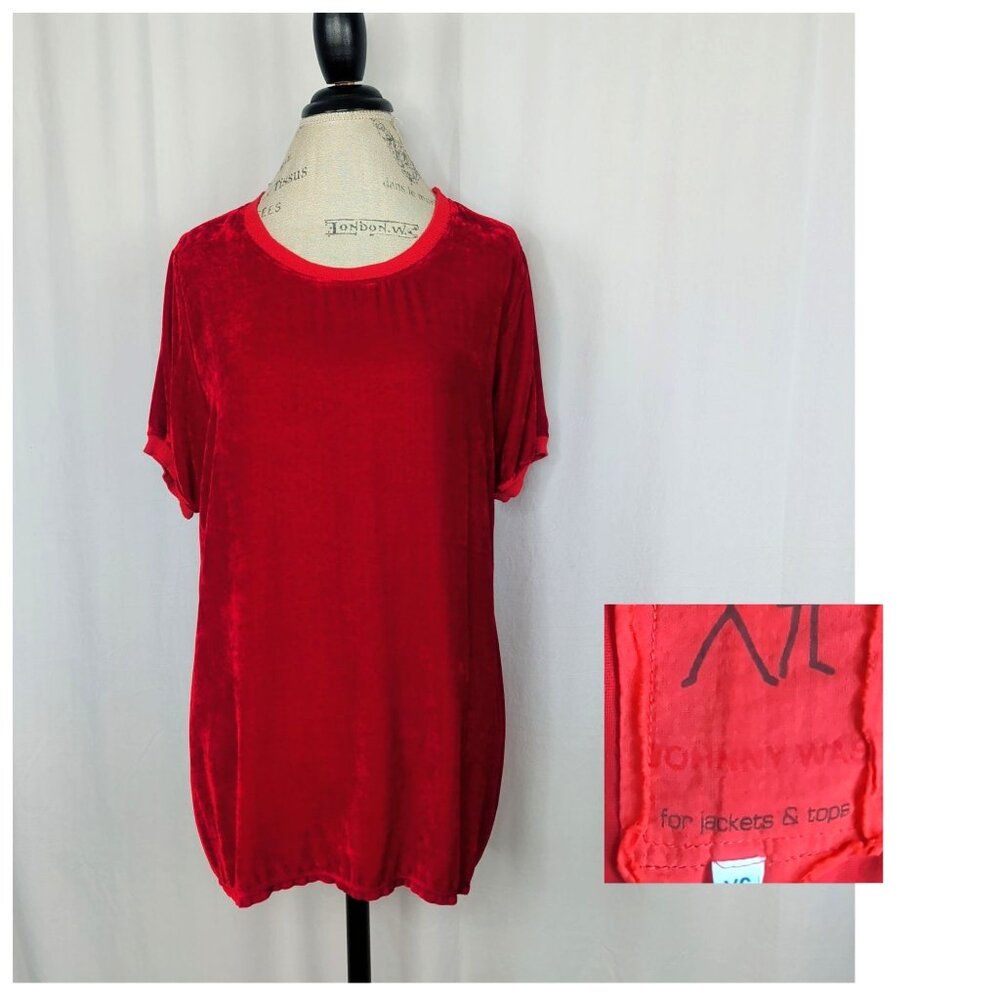 Johnny Was Velvet Top X-Small Red Short Sleeve
